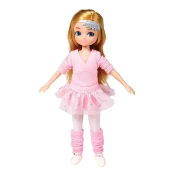 Lalka baletnica z długimi blond włosami w różowym stroju tutu dla dzieci. Bigjigs Toys Lottie Lalka baletnica