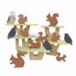 Drewniana gra zręcznościowa z figurkami wiewiórek i ptaków do układania i balansowania dla dzieci. Egmont Toys Drewniana gra zręcznościowa balansujące wiewiórki