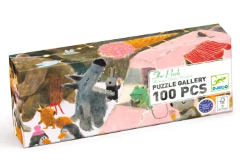 Puzzle tradycyjne 100 elementów z ilustracją zwierząt na przyjęciu dla dzieci. Djeco Puzzle gallery PRZYJĘCIE 100 elem