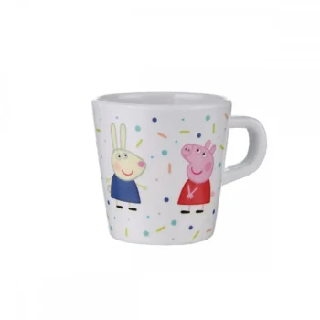 Kubek z uchem biały z kolorowymi postaciami króliczka i świnki dla dziecka 180 ml. Petit Jour Paris Kubek z uchem 180ml Świnka Peppa