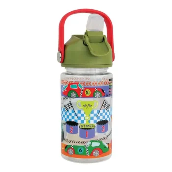 Butelka Tritan 450 ml z motywem samochodów dla dzieci zielona nakrętka z czerwonym uchwytem. Floss&Rock Samochody Butelka Tritan 450 ml