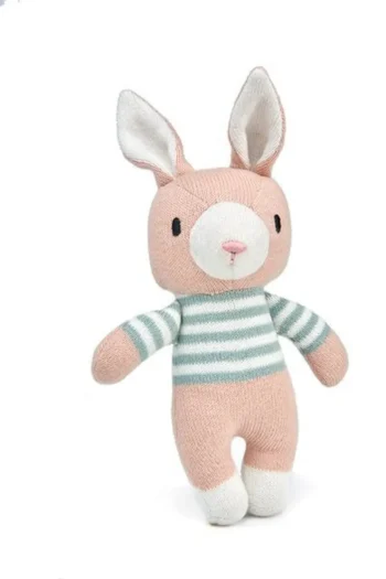 Przytulanka królik różowy w paskowanym sweterku dla dziecka. ThreadBear Design Przytulanka Zajączek