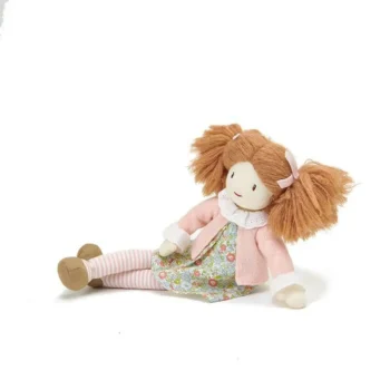 Szmaciana lalka dziewczynka z rudymi włosami w różowym sweterku i sukience w kwiaty dla dziecka. ThreadBear Design Lalka Marta