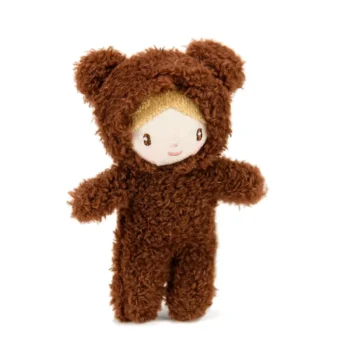Szmaciana laleczka w brązowym misiowym ubranku dla dziecka. ThreadBear Design Laleczka w pudełku Heidi Miś