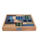 Drewniane klocki w zimnych odcieniach niebieskiego i zielonego w skrzynce 30 elementów dla dzieci. Wooden Story Drewniane Klocki w Skrzynce – Barwa Zimna 30 Elementów