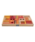 Drewniane klocki w skrzynce w ciepłych odcieniach pomarańczowego i czerwonego 54 elementy dla dzieci. Wooden Story Drewniane Klocki w Skrzynce – Barwa Ciepła 54 Elementy