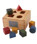 Drewniany sorter kształtów kolorowy z różnymi figurami geometrycznymi dla dziecka. Wooden Story Drewniany Box do Sortowania Kształtów Kolorowy
