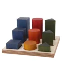 Drewniane kolorowe klocki do sortowania kształtów na podstawce dla dziecka. Wooden Story Drewniane Klocki do Sortowania Kształtów – Kolorowe XL