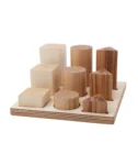 Drewniane klocki do sortowania kształtów naturalne różne formy i odcienie drewna na podstawce dla dziecka. Wooden Story Drewniane Klocki do Sortowania Kształtów – Naturalne XL