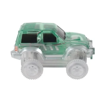 Zielony przezroczysty samochód zabawkowy na dużych kołach dla dziecka. Cleverclixx Race Track Car Pastel Green