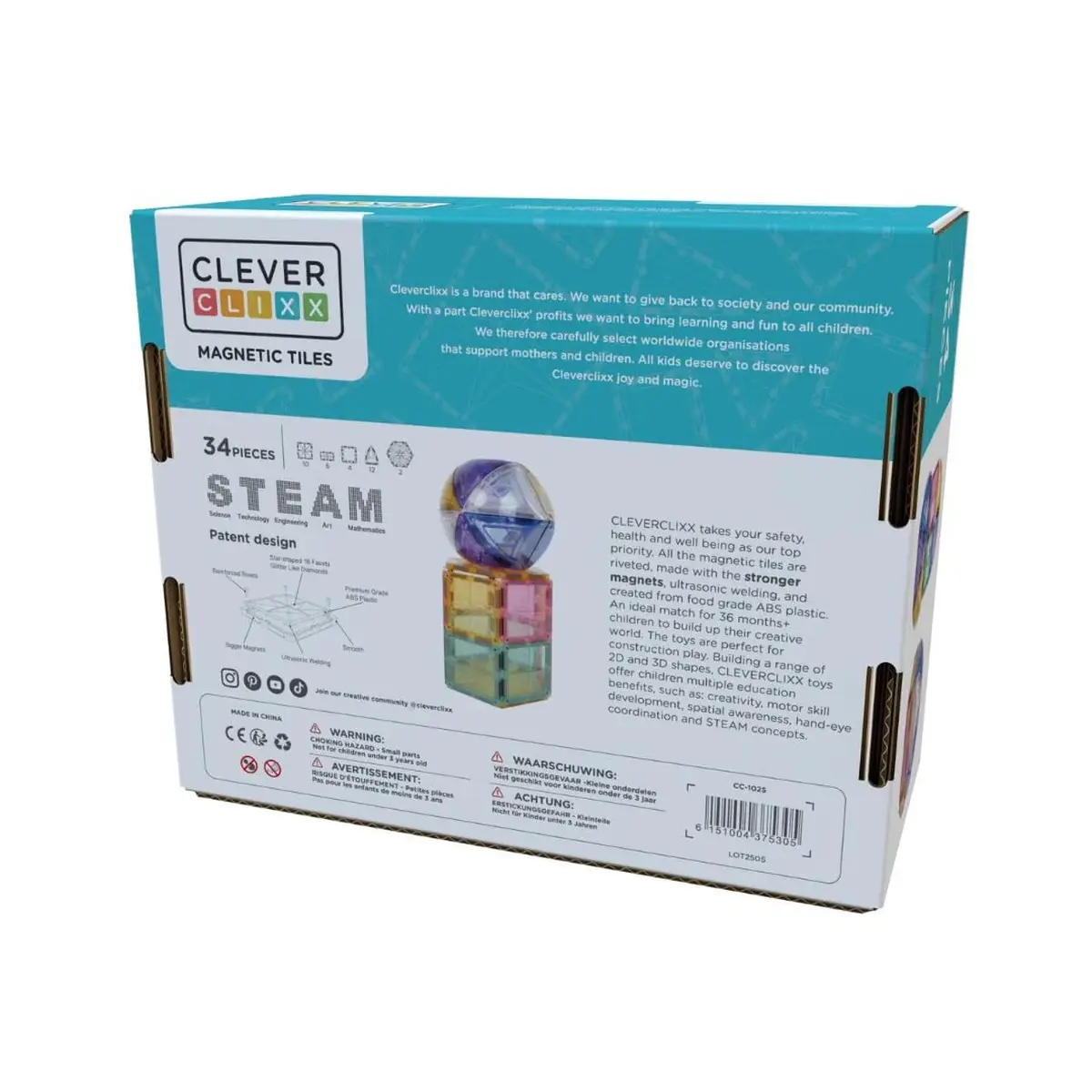 Klocki magnetyczne pastelowe 34 elementy dla dzieci. Cleverclixx Klocki magnetyczne Small Curved Pack Pastel 34 el