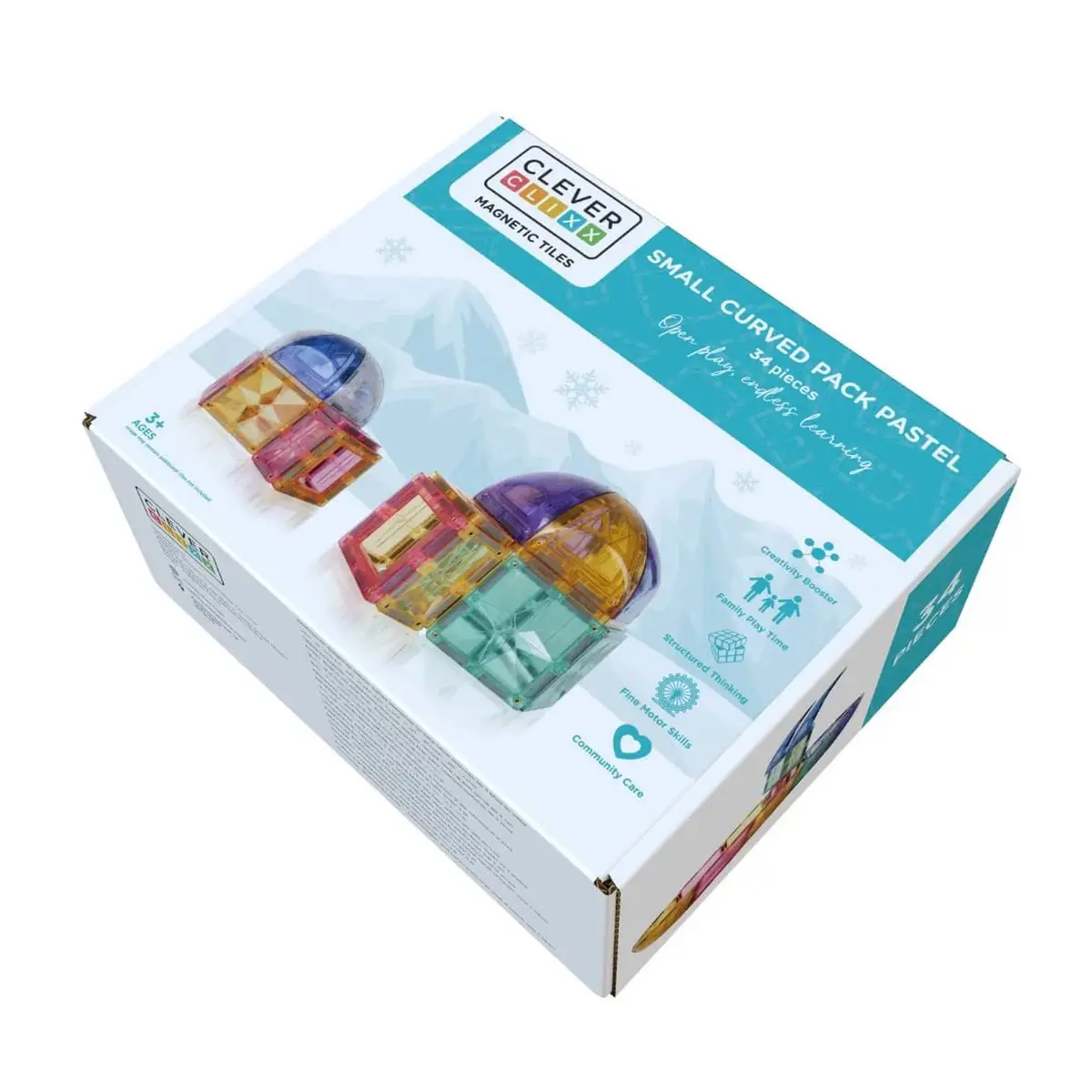 Klocki magnetyczne pastelowe przezroczyste elementy zakrzywione 34 sztuki dla dzieci. Cleverclixx Klocki magnetyczne Small Curved Pack Pastel 34 el