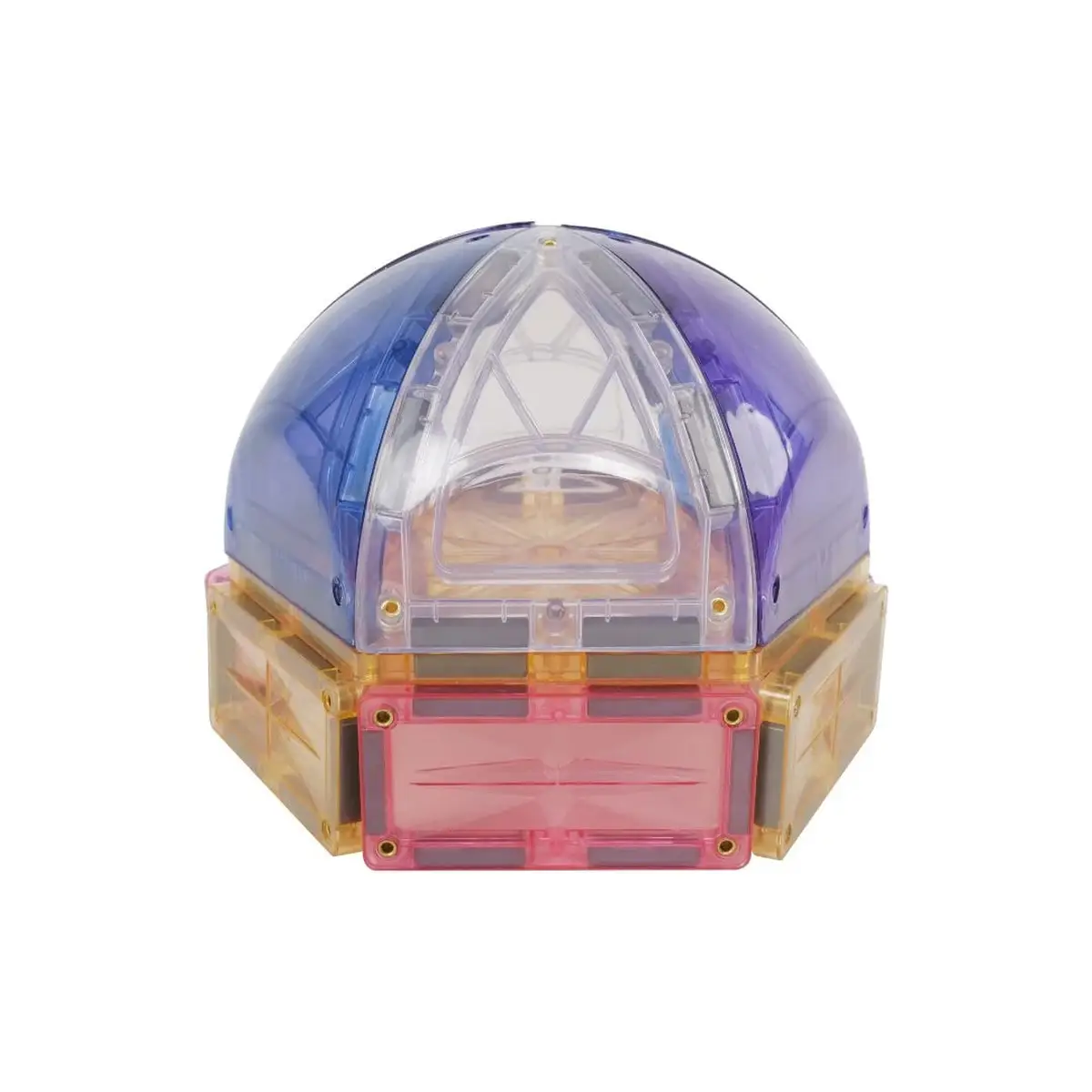 Klocki magnetyczne w pastelowych kolorach ułożone w kształt kopuły dla dziecka. Cleverclixx Klocki magnetyczne Small Curved Pack Pastel 34 el