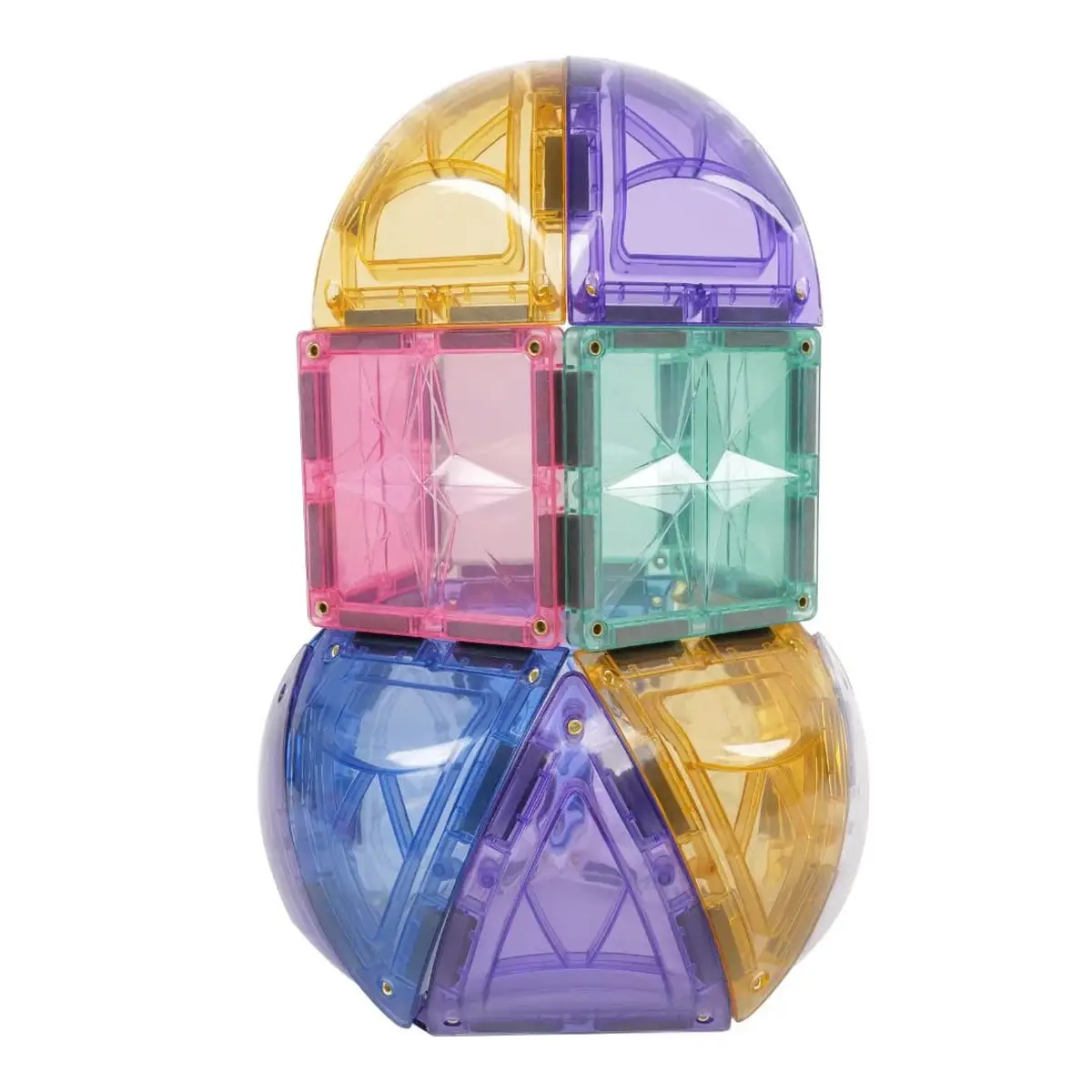 Klocki magnetyczne pastelowe elementy przezroczyste różne kształty dla dzieci. Cleverclixx Klocki magnetyczne Small Curved Pack Pastel 34 el