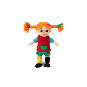 Miękka szmaciana lalka Pippi z pomarańczowymi warkoczami ubrana w kolorowe ubrania dla dziecka. Pippi Miękka lalka Langstrumpf 20 cm przytulanka