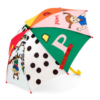 Kolorowa parasolka przeciwdeszczowa dla dziecka z postacią Pippi Langstrumpf i wzorem kropek. Pippi Parasolka dziecięca Langstrumpf akcesoria zabawa wyprawka