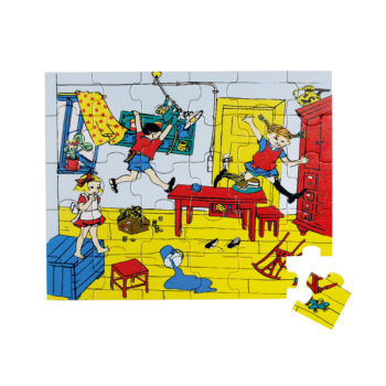 Drewniane puzzle z postaciami dzieci w kolorowym pokoju 30 elementów dla dzieci. Pippi Drewniane puzzle Langstrumpf 30 szt
