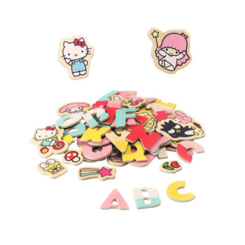 Magnetyczne literki i obrazki z postaciami Hello Kitty kolorowe drewniane dla dzieci. MICKI Magnetyczne literki i obrazki Hello Kitty