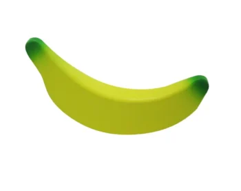 Drewniany banan zabawkowy w kolorze żółtym z zielonymi końcówkami dla dziecka. MamaMemo Playfood: banan