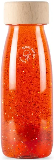 Butelka sensoryczna pomarańczowa z brokatem dla małego odkrywcy. Petit Boum Butelka sensoryczna FLOAT pomarańczowa
