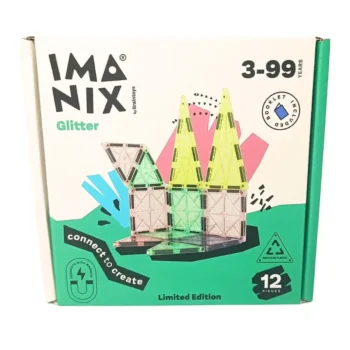 Klocki magnetyczne 12 elementów z brokatem dla dzieci i dorosłych. Imanix klocki magnetyczne GLITTER 12 elem