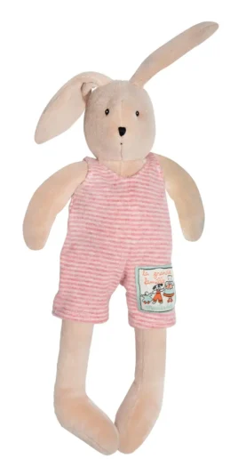 Pluszowy królik maskotka w różowym ubranku dla dziecka 30 cm. Moulin Roty Maskotka królik Sylvain 30cm