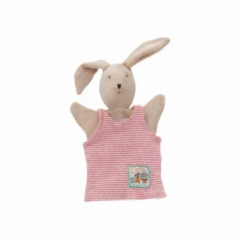 Pacynka królik beżowy w różowej pasiastej bluzce dla dziecka. Moulin Roty Pacynka Sylvain 25cm