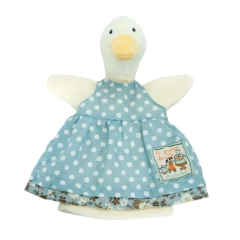 Pacynka kaczka w niebieskiej sukience w białe kropki dla dziecka. Moulin Roty Pacynka Jeanne 25cm