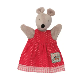 Pacynka myszka w czerwonej sukience w białe kropki dla dziecka. Moulin Roty Pacynka Nini 25cm