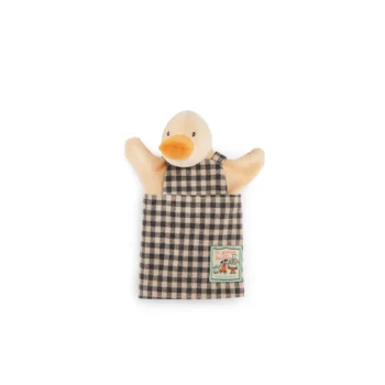 Pacynka gąska w beżowo-brązową kratkę dla dziecka. Moulin Roty Pacynka gąska Amédée MAŁA SZKOŁA TAŃCA