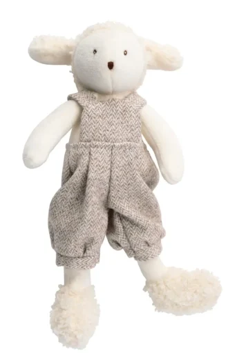 Materiałowa maskotka owieczka w beżowym ubranku dla dziecka. Moulin Roty Materiałowa maskotka owieczka Albert 20 cm