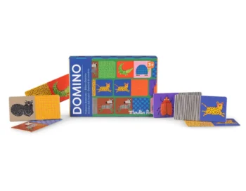 Gra domino z kolorowymi kartami z ilustracjami zwierząt dla dzieci powyżej 5 lat. Moulin Roty Gra Domino LES TOUPITIS