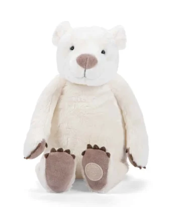 Pluszowy miś polarny biały z brązowymi łapami dla dziecka. Moulin Roty Maskotka miś polarny CALINOURS H33 cm