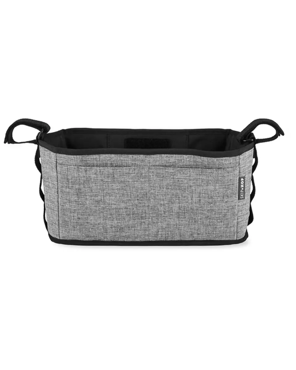 Szary organizer na pieluchy do wózka z uchwytami z tkaniny melange dla mamy. Skip Hop Organizer do Wózka Grab&Go Ultra Grey Melange