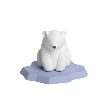 Biały miś z zabawki do kąpieli siedzący na niebieskiej podstawce dla dziecka. Oli & Carol Zabawka do Kąpieli Ice Animals Miś