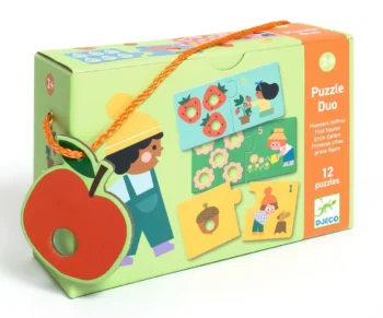 Pudełko z puzzlami edukacyjnymi do łączenia liczb z kolorowymi ilustracjami dla dzieci powyżej 2 lat. Djeco Puzzle duo łączenie liczb