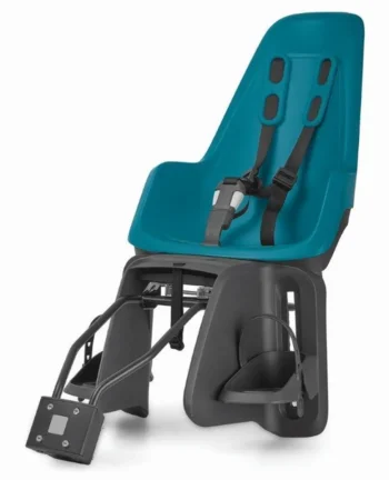 Fotelik rowerowy dla dziecka kolor niebieski z pasami bezpieczeństwa i podnóżkiem. Bobike One Fotelik row. maxi 1P-E BD bahama blue