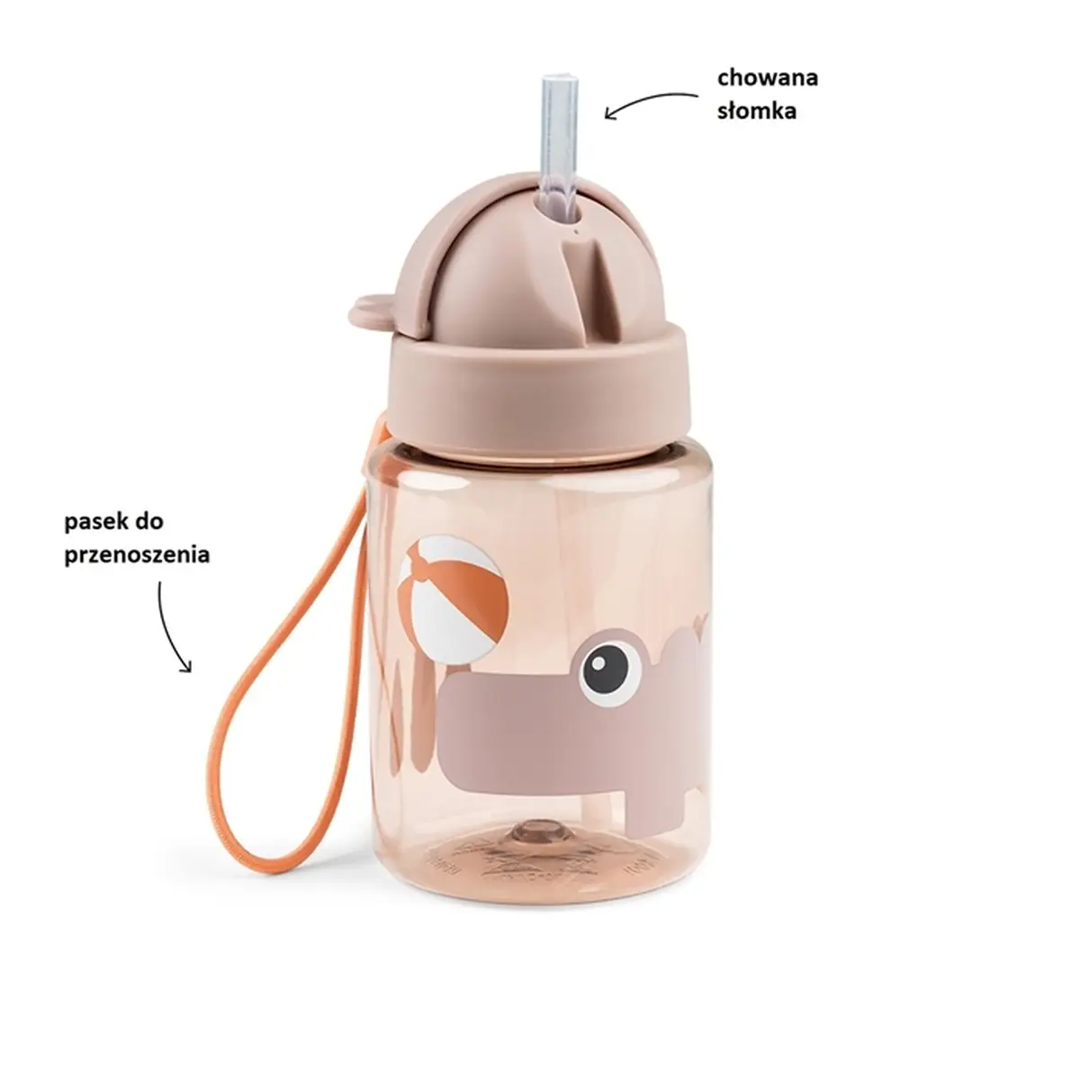 Bidon dla dziecka różowy z chowana słomką i paskiem do przenoszenia z motywem zwierzątka. Done by Deer Bidon dla Dziecka 280ml Playground Powder