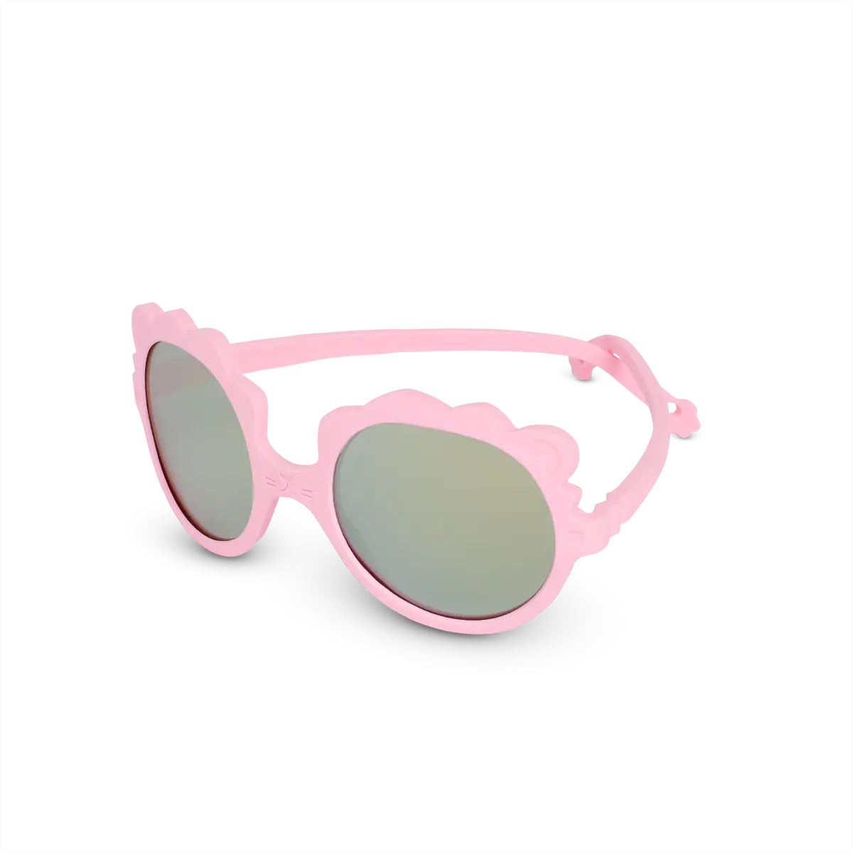 Różowe okulary przeciwsłoneczne dla niemowlaka z okrągłymi szkłami i uszami lwa na oprawkach. Ki ET LA Okulary przeciwsłoneczne Lion 0-1 Pink