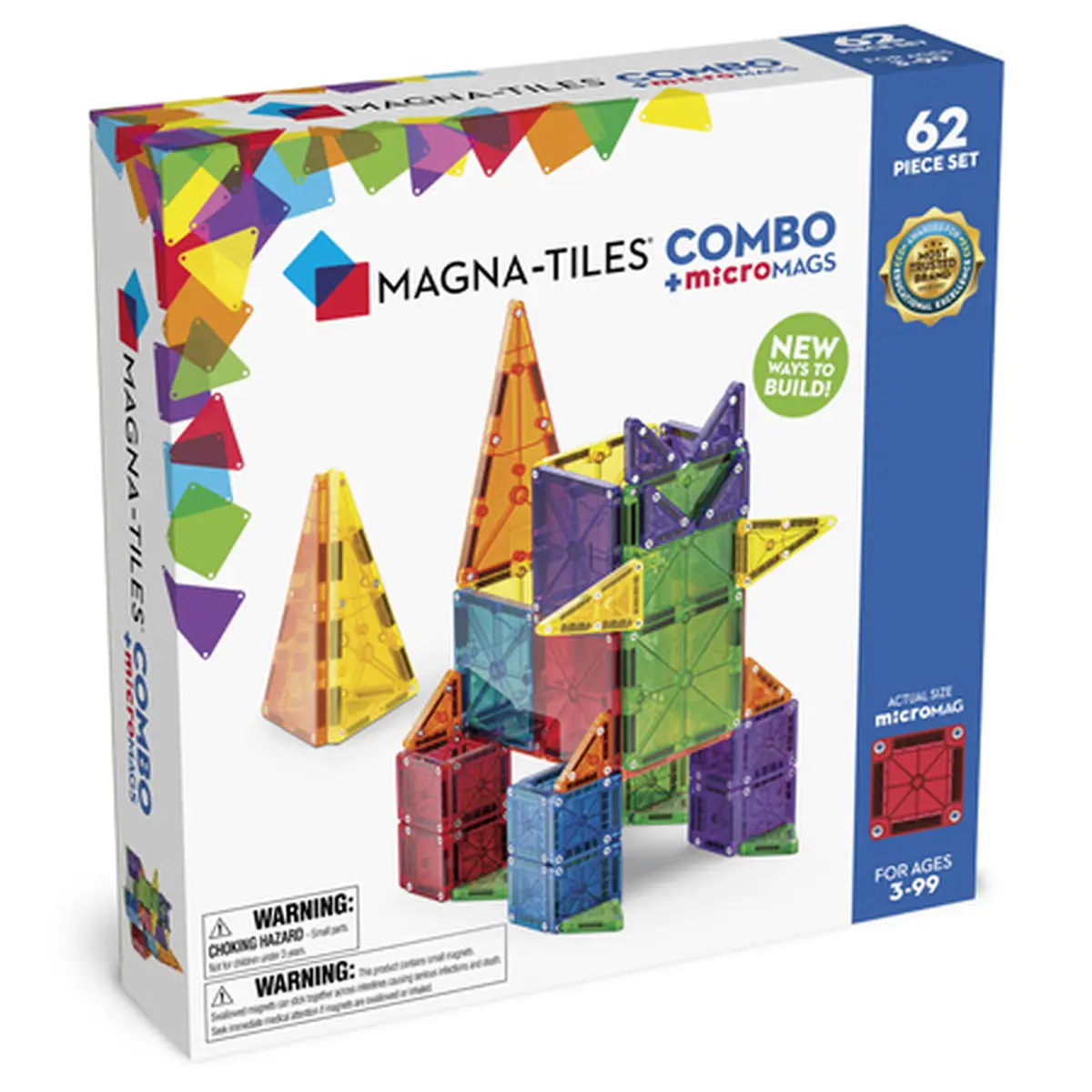 Klocki magnetyczne w różnych kolorach i kształtach dla dzieci od 3 lat. Magna-Tiles Klocki Magnetyczne COMBO microMAGS 62el