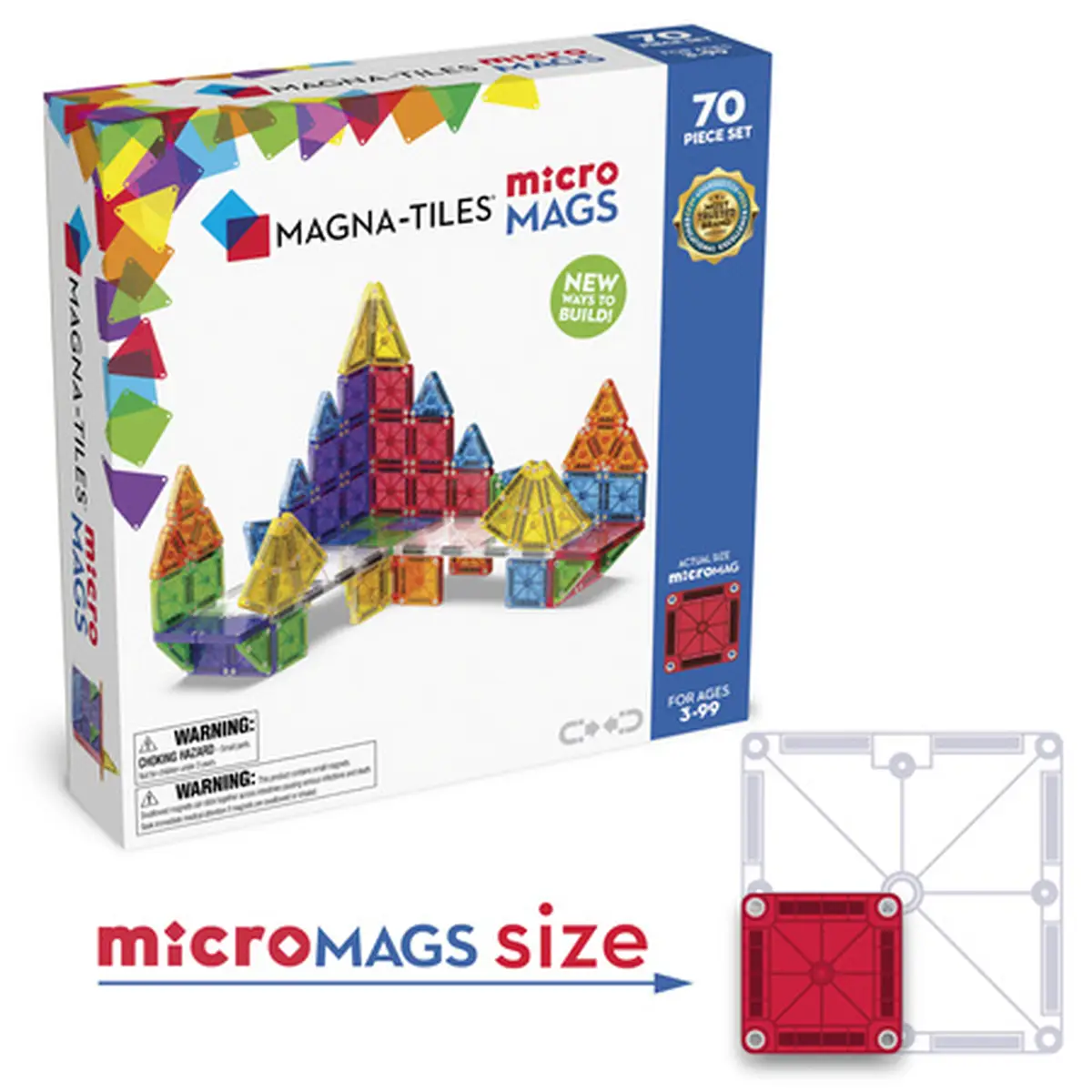 Klocki magnetyczne microMAGS kolorowe przezroczyste dla dzieci 3 plus 70 elementów. Magna-Tiles Klocki Magnetyczne microMAGS 70el