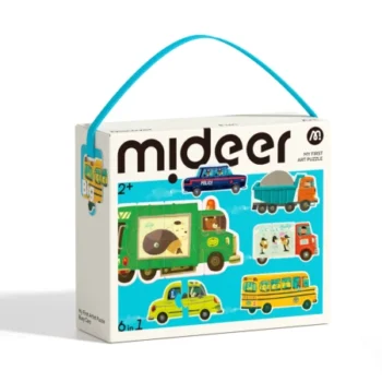 Pudełko z puzzlami progresywnymi 6w1 z motywem pojazdów dla dzieci od 2 lat. mideer Moje pierwsze puzzle Transport 6w1 MD1458