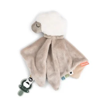 Kocyk przytulanka dla niemowlaka w kształcie owieczki z zawieszką do smoczka beżowo-biały. Done by Deer Kocyk Przytulanka dla Niemowlaka Owieczka Sheepy San