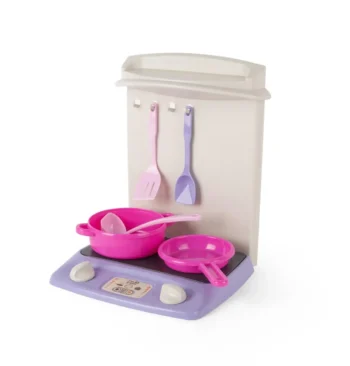 Mini kuchnia dla dzieci plastikowa w kolorze różowo-fioletowym z akcesoriami do gotowania dla dziecka. Dantoy Mini kuchnia dla dzieci MY LITTLE PRINCESS