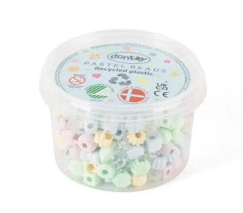 Plastikowe koraliki do nawlekania w pastelowych kolorach w przezroczystym pojemniku dla dzieci. Dantoy Koraliki do nawlekania EKO 280 szt pastel