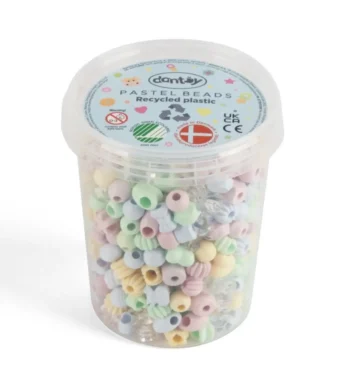 Koraliki do nawlekania pastelowe różne kształty z tworzywa ekologicznego dla dzieci. Dantoy Koraliki do nawlekania EKO 520 szt pastel
