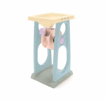 Młynek do wody i piasku plastikowy pastelowy niebieski z beżowym pojemnikiem dla dziecka do zabawy na dworze. Dantoy Młynek koło do wody i piasku pastel blue