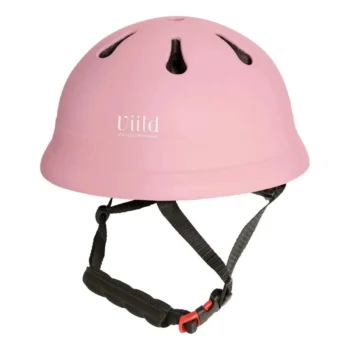 Dziecięcy różowy kask ochronny z otworami wentylacyjnymi i czarnym paskiem z zapięciem dla niemowląt 0-3 lata. Vanilla Copenhagen Kask ochronny dla dzieci ROSE XXS (44-48cm) 0-3 l