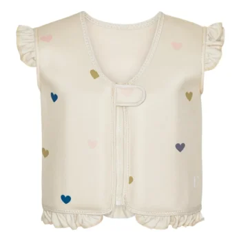 Kremowa kamizelka do pływania z falbankami i wzorem kolorowych serc dla dziecka 3-6 lat. Vanilla Copenhagen Kamizelka do pływania Neo Frill Milk Hearts 3-6L
