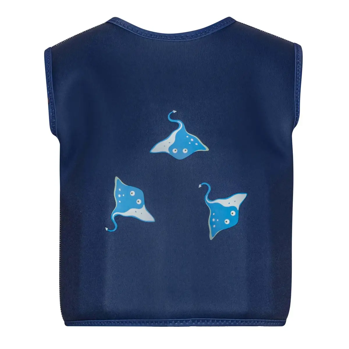 Granatowa kamizelka do pływania dla dziecka z nadrukiem trzech niebieskich płaszczek. Vanilla Copenhagen Kamizelka do pływania Neo Navy Skate Fish 3-6L